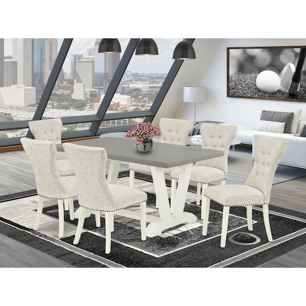 East West Furniture 7 Piece V-Style Dining Set - Linen White - V096GA235-7
