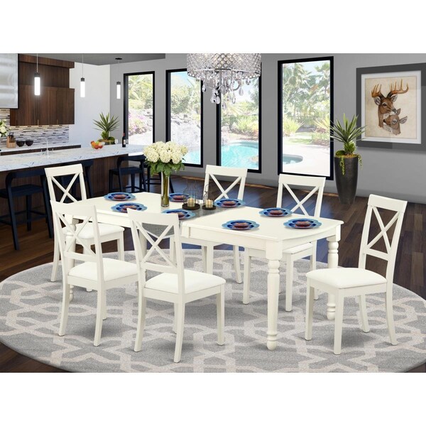 East West Furniture 7 Piece Dover Dining Table Set - Linen White - DOBO7-LWH-LC