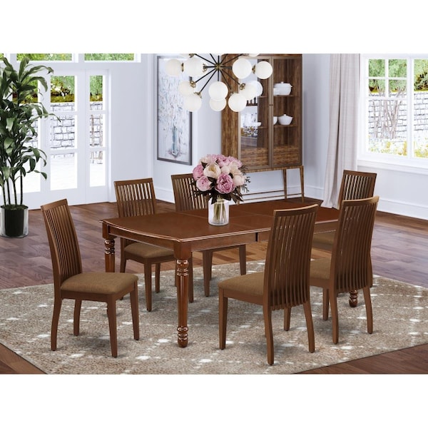 East West Furniture 7 Piece Dover Dinette Set - Mahogany - DOIP7-MAH-C