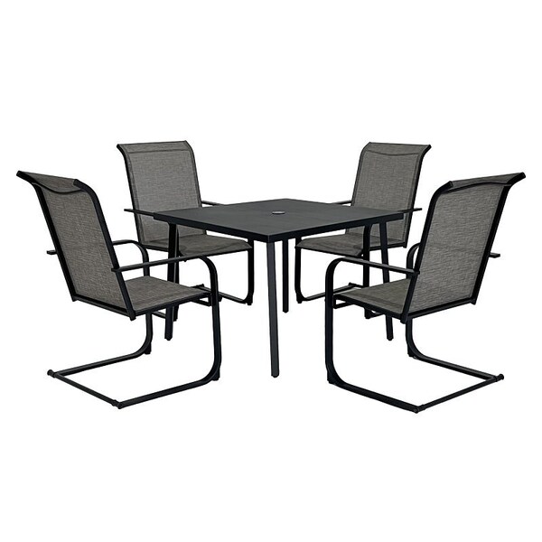 Seasonal Trends Dining Set, 5-Piece, 4 Seating, Square Table, Steel Tabletop, Gray Table, Brown Seat - SH24S3080T
