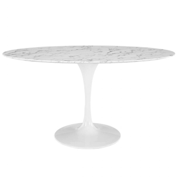 East End Imports Lippa 60 in. Oval-Shaped Artificial Marble Dining Table, White - EEI-1135-WHI