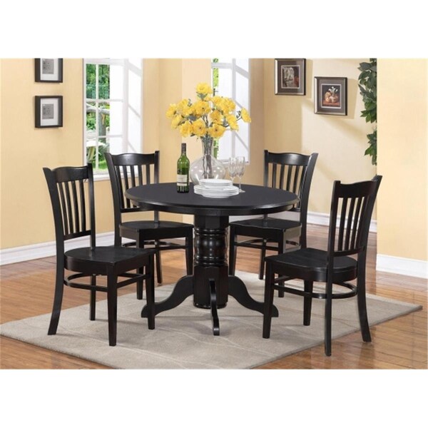 East West Furniture 5 Piece Shelton Round Table and 4 Groton Chairs - SHGR5-BLK-W