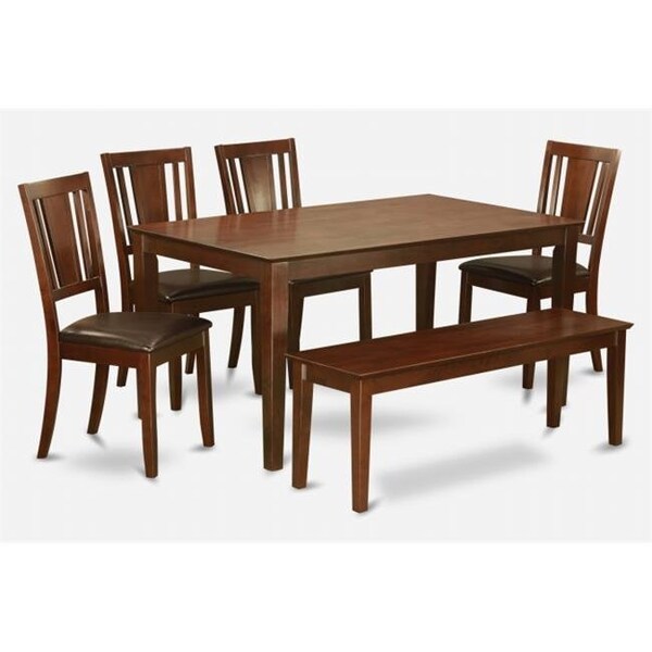East West Furniture East West Furniture CADU6C-MAH-LC Capri 6PC Rectangualar Table with 4 Dudley Leather seat chairs and one 51-in Long bench - CADU6C-MAH-LC