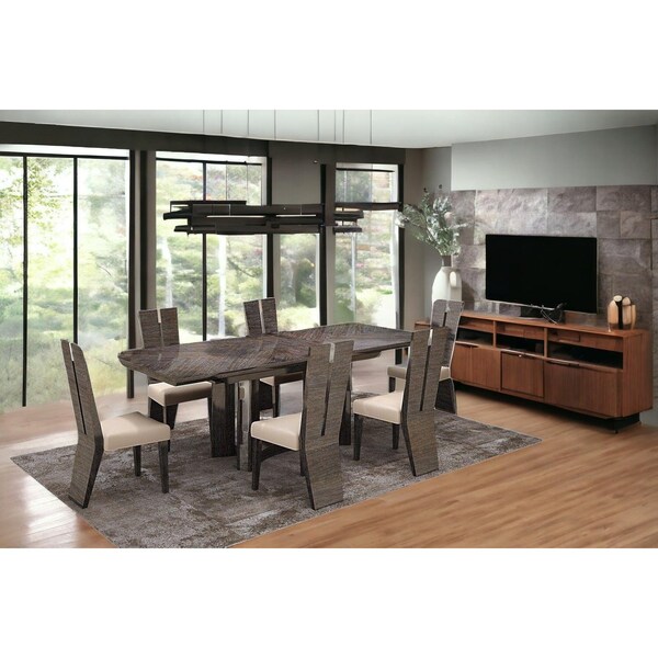 Homeroots Gray Dining Table & 6 in. Chair Set 98.5 x 43.5 x 30 in. - 366215