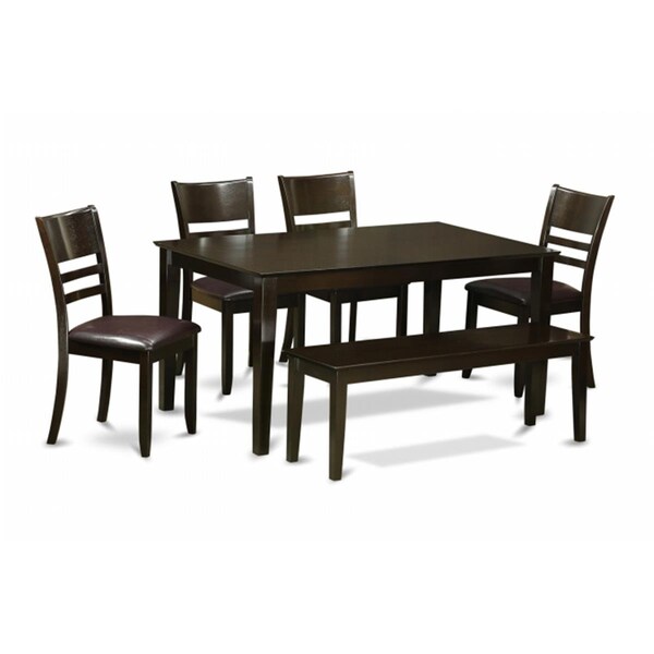 East West Furniture 6 Piece Dining Set With Bench- Table and 4 Dining Chairs and Bench - CALY6-CAP-LC