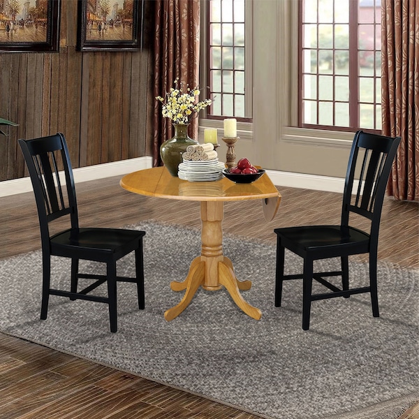 International Concepts 42 in. Dual Drop Leaf Table with 2 Splat Back Dining Chairs - 3 Piece Dining Set - K04-42DP-C46-10P