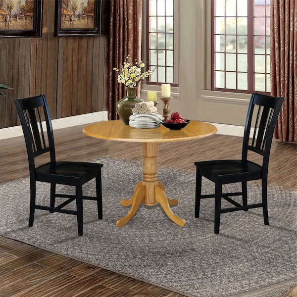 International Concepts 42 in. Dual Drop Leaf Table with 2 Splat Back Dining Chairs - 3 Piece Dining Set - K04-42DP-C46-10P