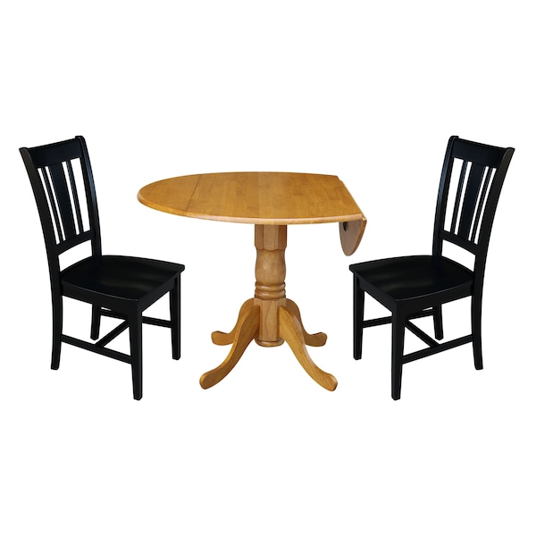 International Concepts 42 in. Dual Drop Leaf Table with 2 Splat Back Dining Chairs - 3 Piece Dining Set - K04-42DP-C46-10P