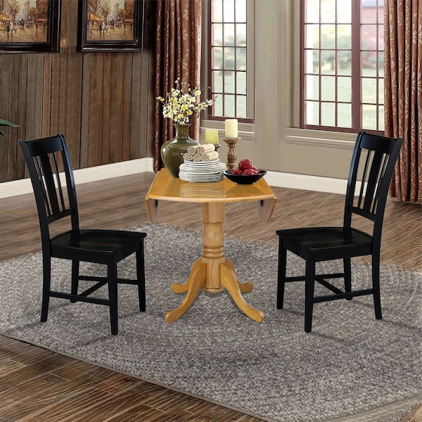 International Concepts 42 in. Dual Drop Leaf Table with 2 Splat Back Dining Chairs - 3 Piece Dining Set - K04-42DP-C46-10P