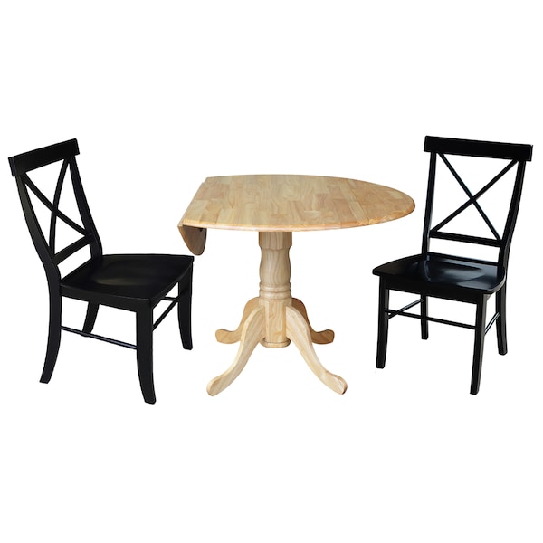 International Concepts 42 in. Dual Drop Leaf Table with 2 Cross Back Dining Chairs - 3 Piece Dining Set - K01-42DP-C46-613P