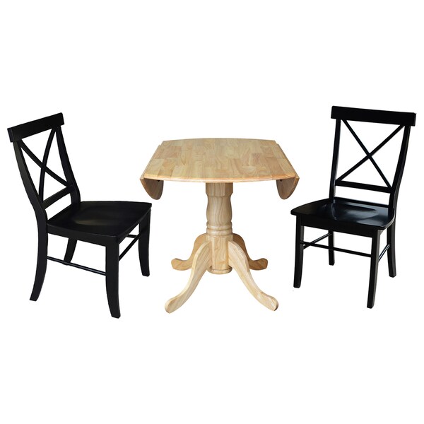 International Concepts 42 in. Dual Drop Leaf Table with 2 Cross Back Dining Chairs - 3 Piece Dining Set - K01-42DP-C46-613P