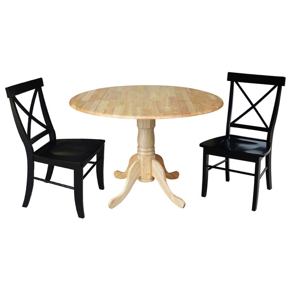 International Concepts 42 in. Dual Drop Leaf Table with 2 Cross Back Dining Chairs - 3 Piece Dining Set - K01-42DP-C46-613P