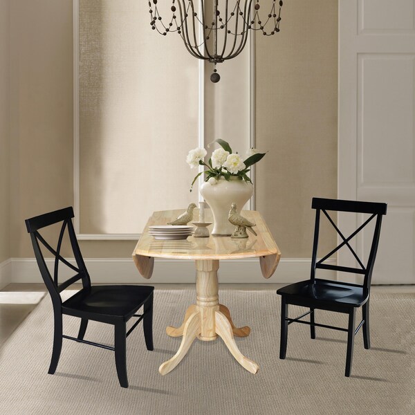 International Concepts 42 in. Dual Drop Leaf Table with 2 Cross Back Dining Chairs - 3 Piece Dining Set - K01-42DP-C46-613P