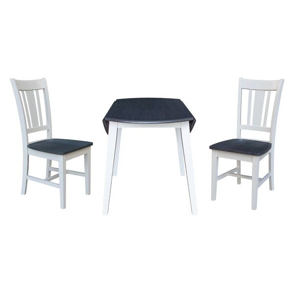 International Concepts 42 in. Solid Wood Round Dual Drop Leaf Dining Table with 2 Chairs in White/Heather Gray - K05-42DL-C10-2