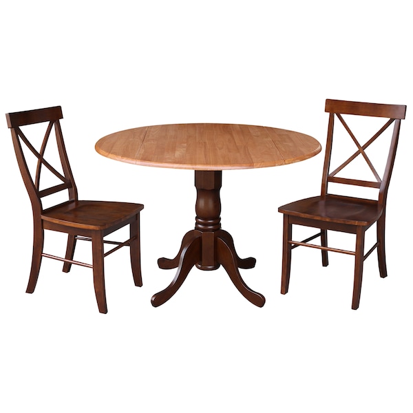 International Concepts 42 in. Dual Drop Leaf Table with 2 Cross Back Dining Chairs - 3 Piece Dining Set - K58-42DP-C581-613P