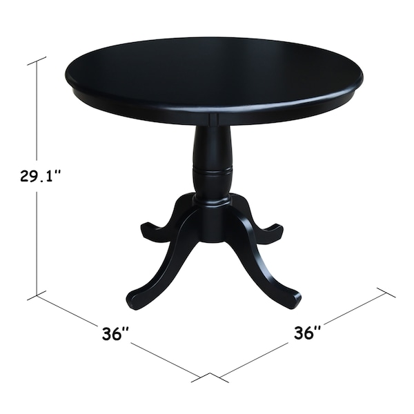 International Concepts Round 36 in Round Top Pedestal Table, 28.9 inH, Black, 36 in W, 36 in L, 29.1 in H, Wood, Black - K46-36RT
