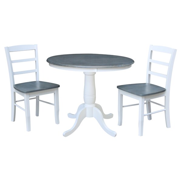 International Concepts 36 in. Round Pedestal Dining Table with 2 Madrid LadderBack Chairs - 3 Piece Dining Set - K05-36RT-C2-2