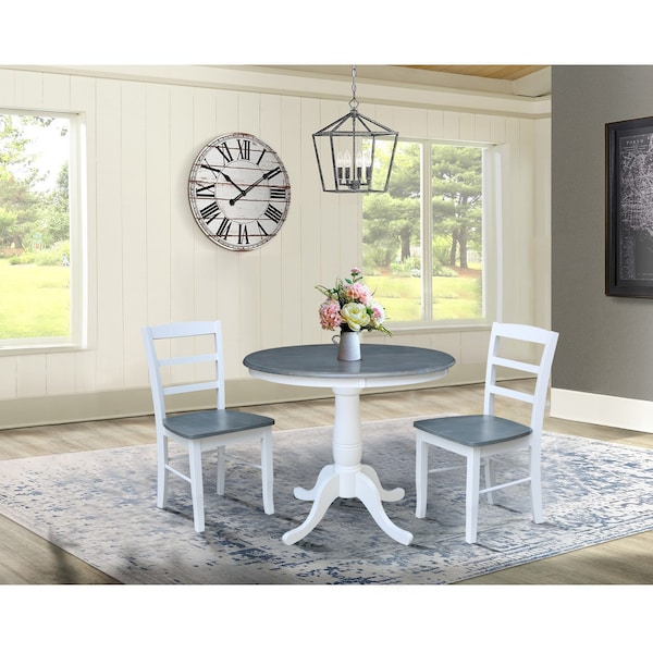 International Concepts 36 in. Round Pedestal Dining Table with 2 Madrid LadderBack Chairs - 3 Piece Dining Set - K05-36RT-C2-2