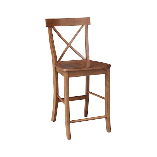 International Concepts Round 36 in Rd Ped Gathering Ht Table, 2 X-Back Stools, Distressed Oak, 36 in W, 36 in L, 35.1 in H - K42-36RT-27B-S6132-2