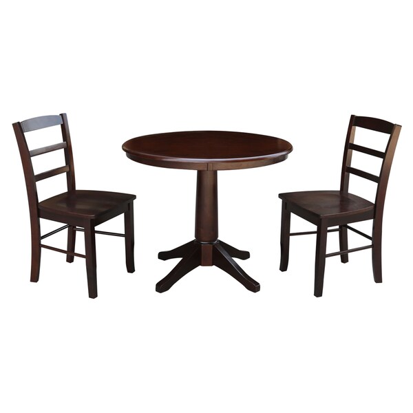 International Concepts Round 36 in Round Top Pedestal Table, with 2 Madrid Chairs, Rich Mocha, 36 in W, 36 in L, 28.9 in H - K15-36RT-27B-C2-2