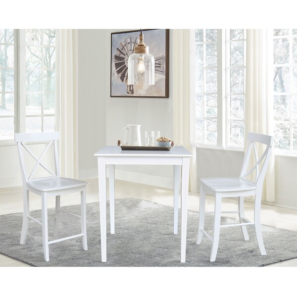 International Concepts Round 30 in x 30 in CounterHeight Dining Table, 2 X-Back Stools, White, 30 in W, 30 in L, 30 in H - K08-3030-S6132-2