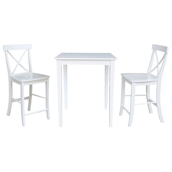 International Concepts Round 30 in x 30 in CounterHeight Dining Table, 2 X-Back Stools, White, 30 in W, 30 in L, 30 in H - K08-3030-S6132-2