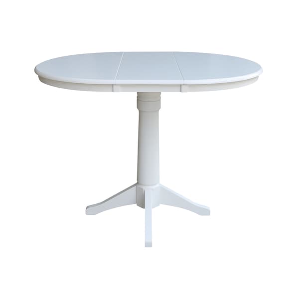International Concepts Round 36 in Rd Top Pedestal Table, 12 in Leaf, 34.9 inH, Adjustable Height, White, 36 in W, 48 in L - K08-36RXT-27B-6B