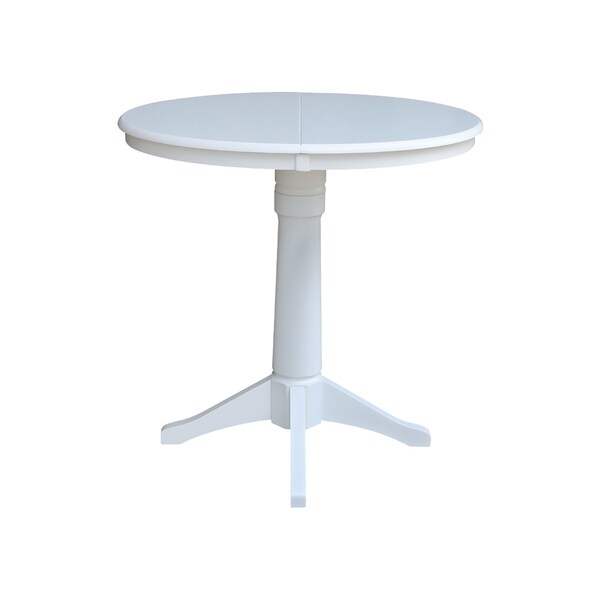 International Concepts Round 36 in Rd Top Pedestal Table, 12 in Leaf, 34.9 inH, Adjustable Height, White, 36 in W, 48 in L - K08-36RXT-27B-6B
