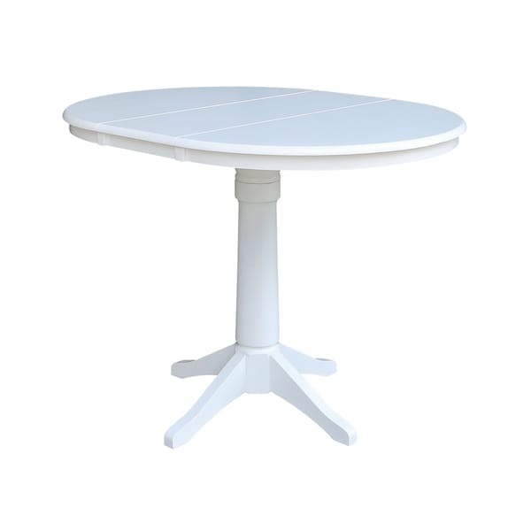 International Concepts Round 36 in Rd Top Pedestal Table, 12 in Leaf, 34.9 inH, Adjustable Height, White, 36 in W, 48 in L - K08-36RXT-27B-6B
