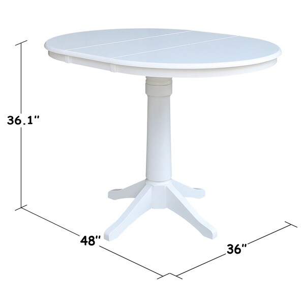 International Concepts Round 36 in Rd Top Pedestal Table, 12 in Leaf, 34.9 inH, Adjustable Height, White, 36 in W, 48 in L - K08-36RXT-27B-6B