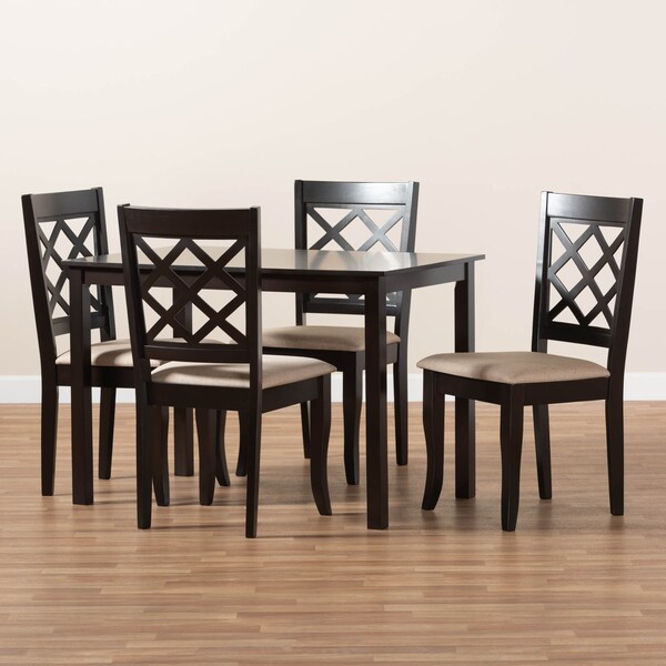 Baxton Studio Verner Sand Upholstered Espresso Finished 5-Piece Wood Dining Set - 157-9725-8026
