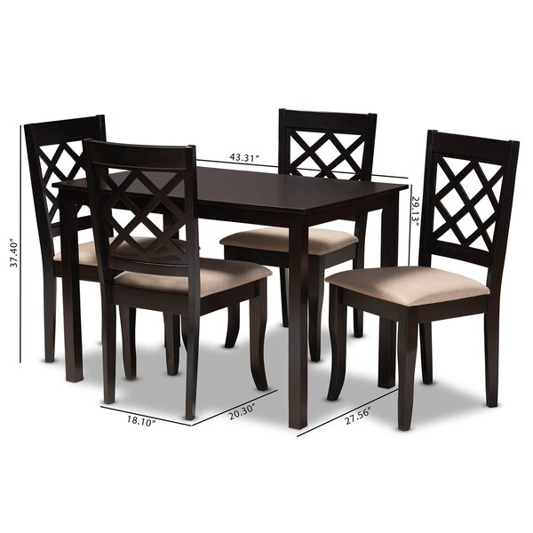 Baxton Studio Verner Sand Upholstered Espresso Finished 5-Piece Wood Dining Set - 157-9725-8026