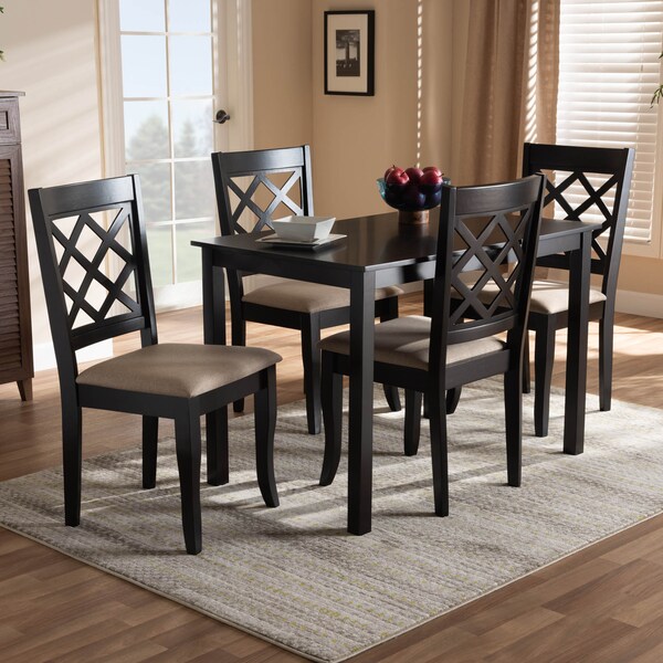Baxton Studio Verner Sand Upholstered Espresso Finished 5-Piece Wood Dining Set - 157-9725-8026