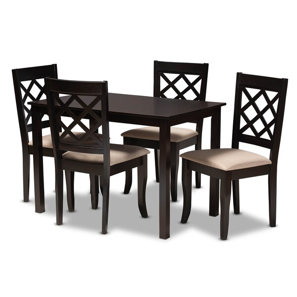 Baxton Studio Verner Sand Upholstered Espresso Finished 5-Piece Wood Dining Set - 157-9725-8026