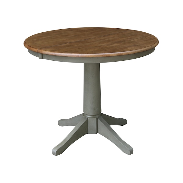 International Concepts Round 36 in Rd Extension Dining Table, 2 X-Back Chairs, Hickory/Stone, 36 in W, 48 in L, 30.1 in H - K41-36RXT-27B-C613-2