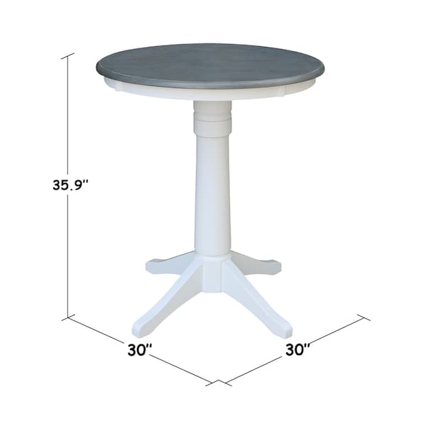 International Concepts Round 30 in Rd Top Ped Table, Counter Ht, White/Heather Gray, 30 in W, 30 in L, 35.9 in H, Wood - K05-30RT-27B-6B