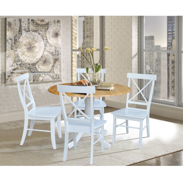 International Concepts 42 in. Dual Drop Leaf Table with 4 Cross Back Dining Chairs - 5 Piece Dining Set - K02-42DP-C08-613-4