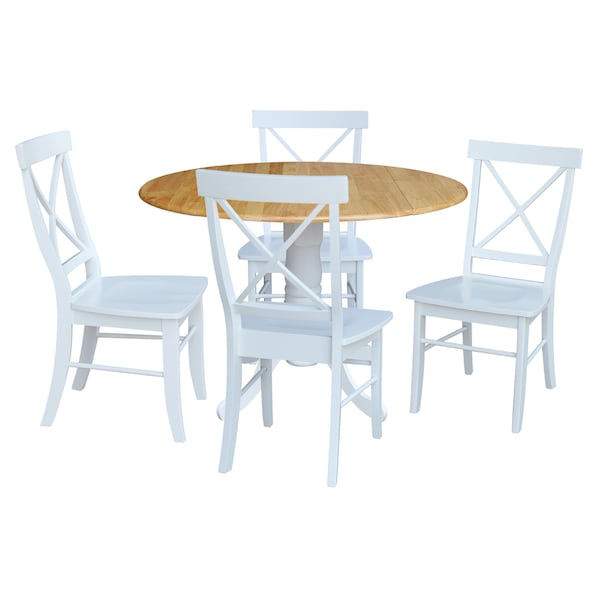 International Concepts 42 in. Dual Drop Leaf Table with 4 Cross Back Dining Chairs - 5 Piece Dining Set - K02-42DP-C08-613-4