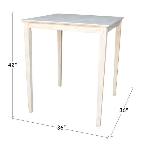 International Concepts Square Solid Wood Top Table, Unfinished, 36 in W, 36 in L, 42 in H, Wood, Unfinished - K-3636-42S