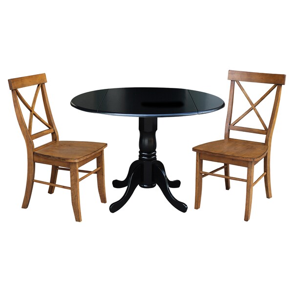 International Concepts 42 in. Dual Drop Leaf Table with 2 Cross Back Dining Chairs - 3 Piece Dining Set - K46-42DP-C59-613P