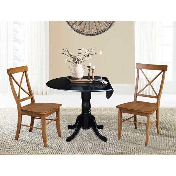 International Concepts 42 in. Dual Drop Leaf Table with 2 Cross Back Dining Chairs - 3 Piece Dining Set - K46-42DP-C59-613P