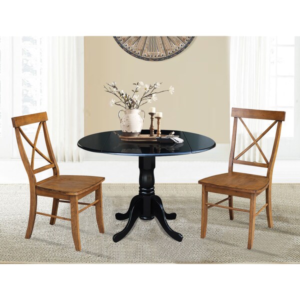 International Concepts 42 in. Dual Drop Leaf Table with 2 Cross Back Dining Chairs - 3 Piece Dining Set - K46-42DP-C59-613P