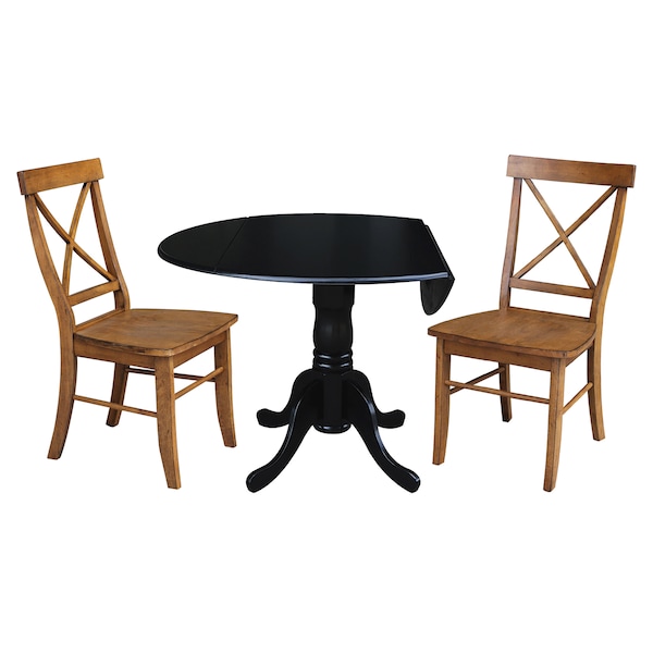 International Concepts 42 in. Dual Drop Leaf Table with 2 Cross Back Dining Chairs - 3 Piece Dining Set - K46-42DP-C59-613P