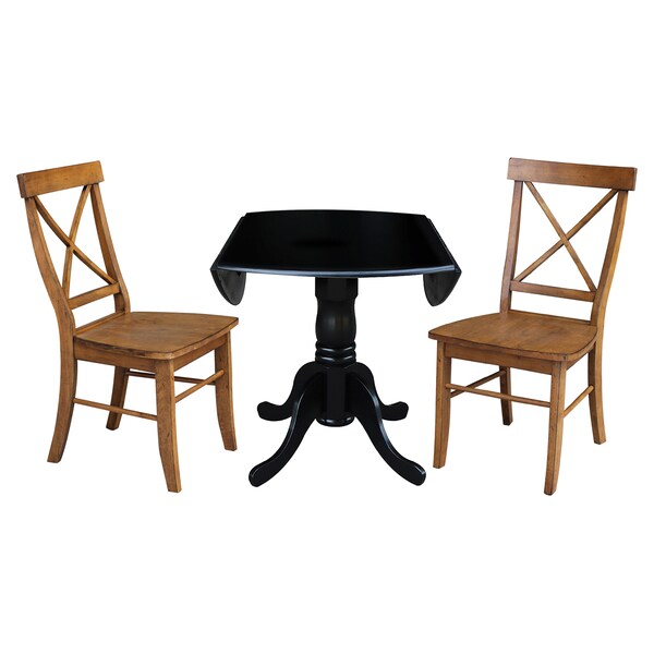 International Concepts 42 in. Dual Drop Leaf Table with 2 Cross Back Dining Chairs - 3 Piece Dining Set - K46-42DP-C59-613P