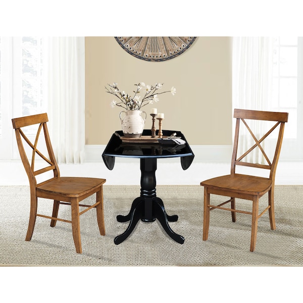 International Concepts 42 in. Dual Drop Leaf Table with 2 Cross Back Dining Chairs - 3 Piece Dining Set - K46-42DP-C59-613P
