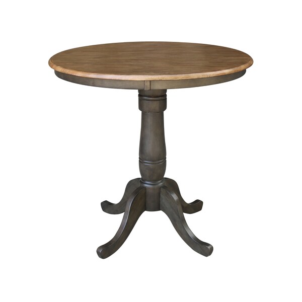 International Concepts Round 36 in Rd Ped Gathering Ht Table, 2 San Remo Stools, Hickory/Coal, 36 in W, 36 in L, 35.1 in H - K45-36RT-6B-S102-2