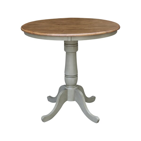 International Concepts Round 36 in Rd Ped Gathering Ht Table, 2 San Remo Stools, Hickory/Stone, 36 in W, 36 in L, 35.1 in H - K41-36RT-6B-S102-2