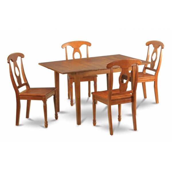 East West Furniture Milan 5PC Set with Rectangular Table featured 12 in butterfly leaf and 4 wood seat chairs - MLNA5-SBR-W