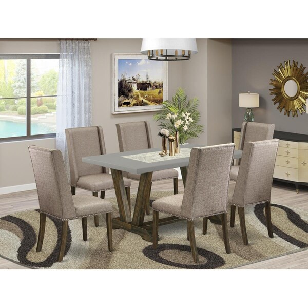 East West Furniture 7 Piece V-Style Kitchen Table Set - Dark Khaki - V796FL716-7