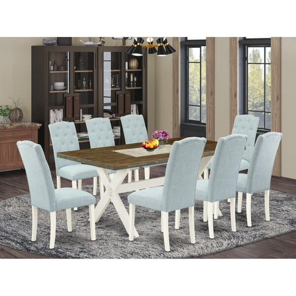 East West Furniture 9 Piece X-Style Dinette Set - Linen White - X077CE215-9